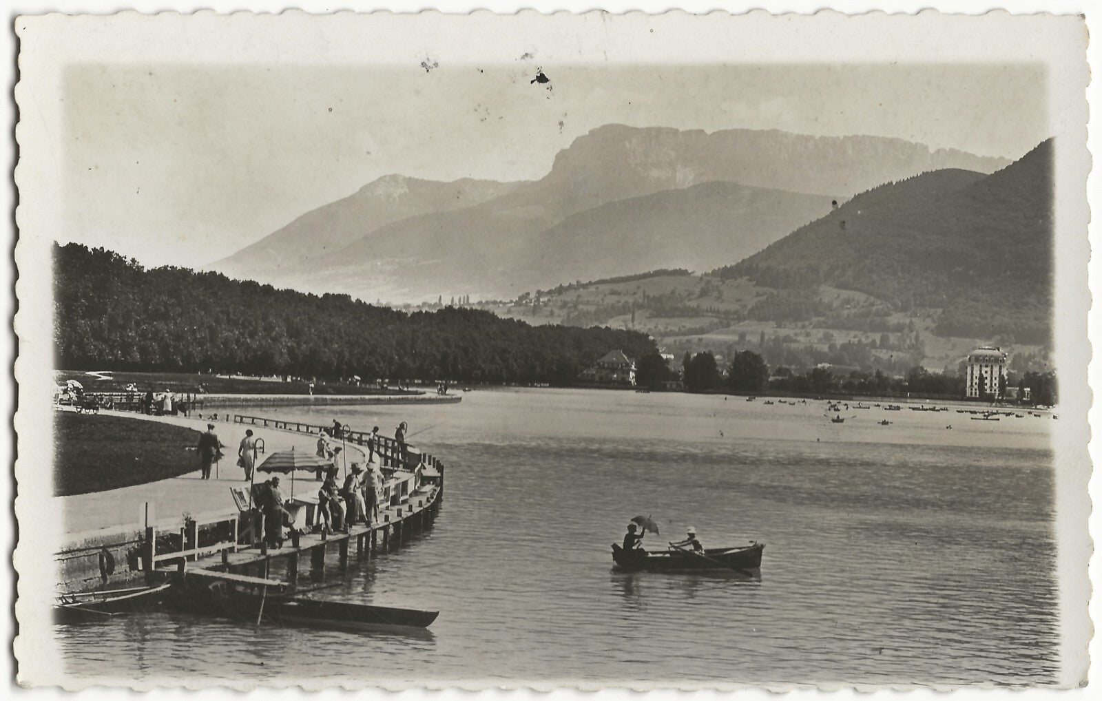 Plaque verre photo négatif noir et blanc 13x18 cm Annecy lac eau bateau + CPA