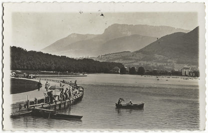 Plaque verre photo négatif noir et blanc 13x18 cm Annecy lac eau bateau + CPA