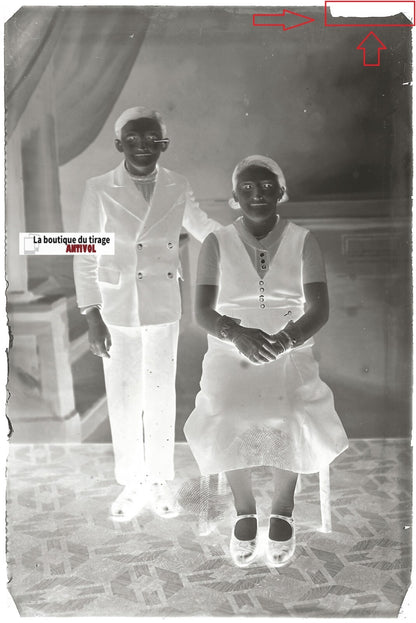 Famille personnages, Plaque verre photo, négatif noir & blanc 10x15 cm France