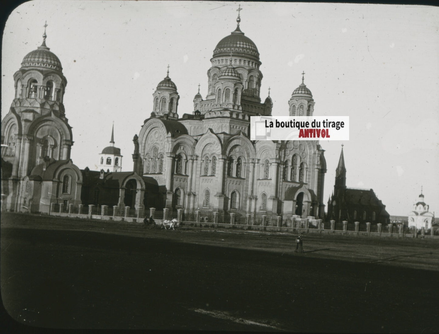 Cathédrale, Irkoutsk Russie, photo plaque verre, noir & blanc, positif 8,5x10 cm