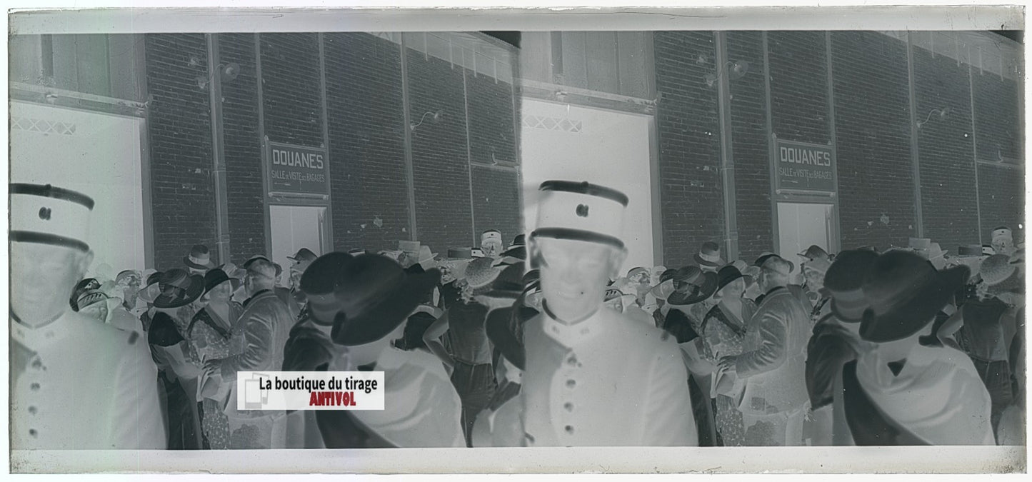 Algérie, douanes, plaque verre, photo stéréo, négatif noir & blanc 6x13 cm