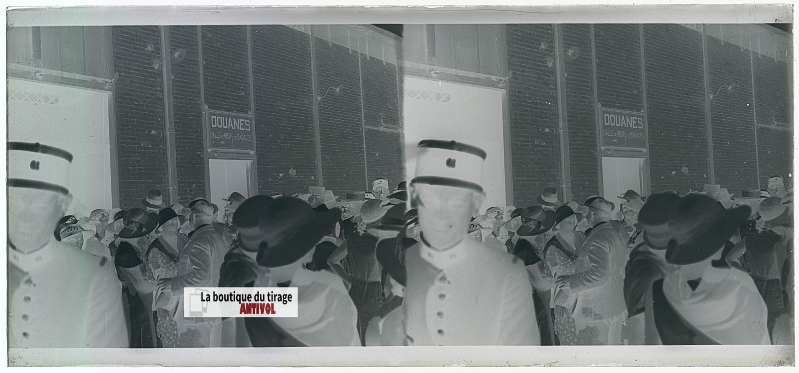 Algérie, douanes, plaque verre, photo stéréo, négatif noir & blanc 6x13 cm