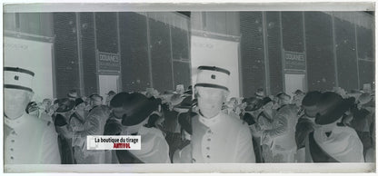 Algérie, douanes, plaque verre, photo stéréo, négatif noir & blanc 6x13 cm
