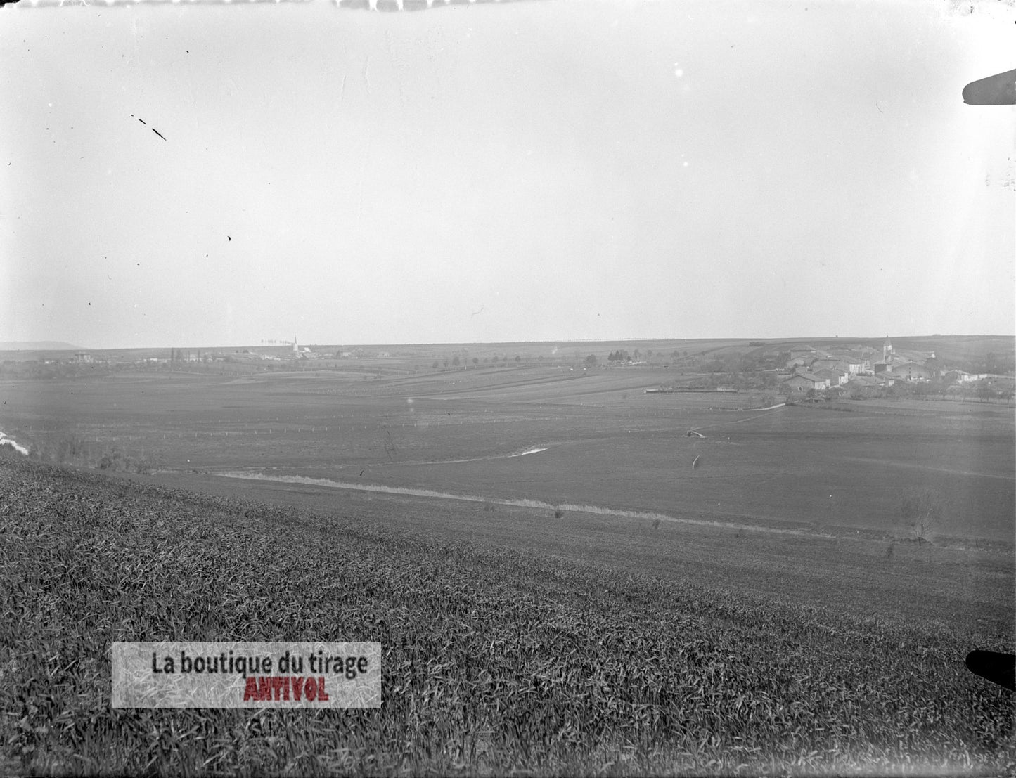 Panorama rural, France, village, plaque verre, photo ancienne, négatif 9x12 cm