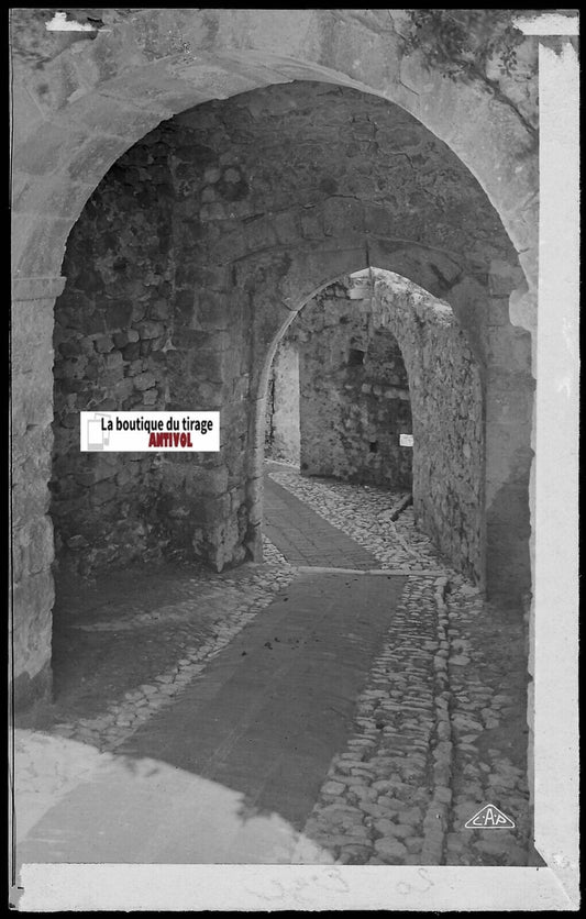 Plaque verre photo ancienne négatif noir & blanc 9x14 cm, Èze + tirage papier