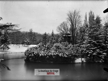 Bois de Boulogne, Paris, plaque verre, photo ancienne, négatif 9x12 cm