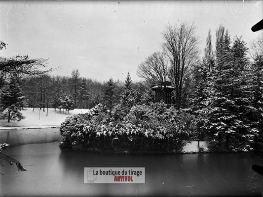 Bois de Boulogne, Paris, plaque verre, photo ancienne, négatif 9x12 cm