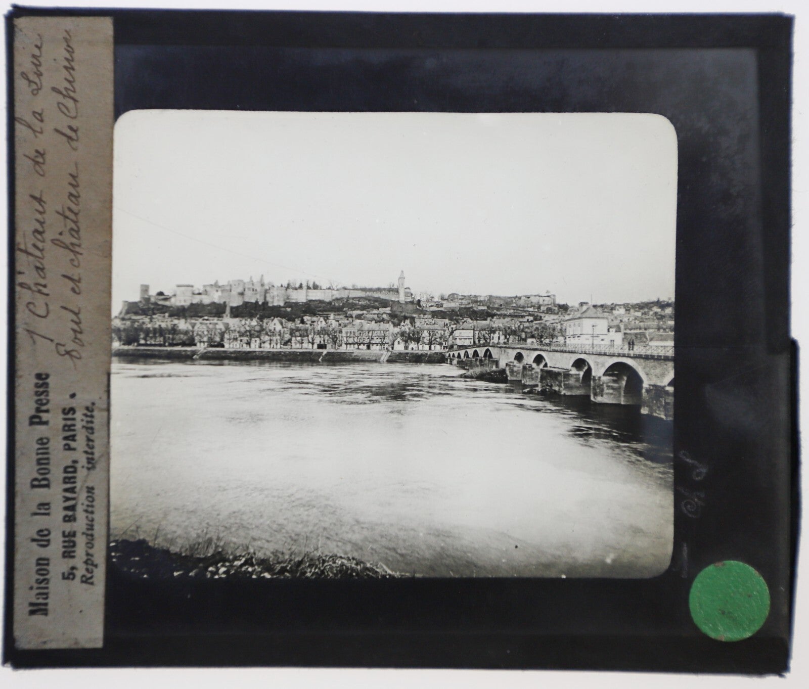 Château de la Loire, Chinon, photo ancienne plaque de verre, positif 8,5x10 cm