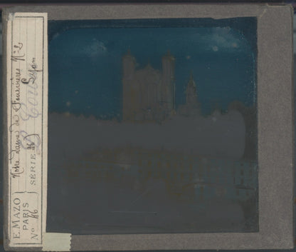Basilique Notre-Dame de Fourvière Lyon, plaque ancienne verre couleur, 8,5x10 cm