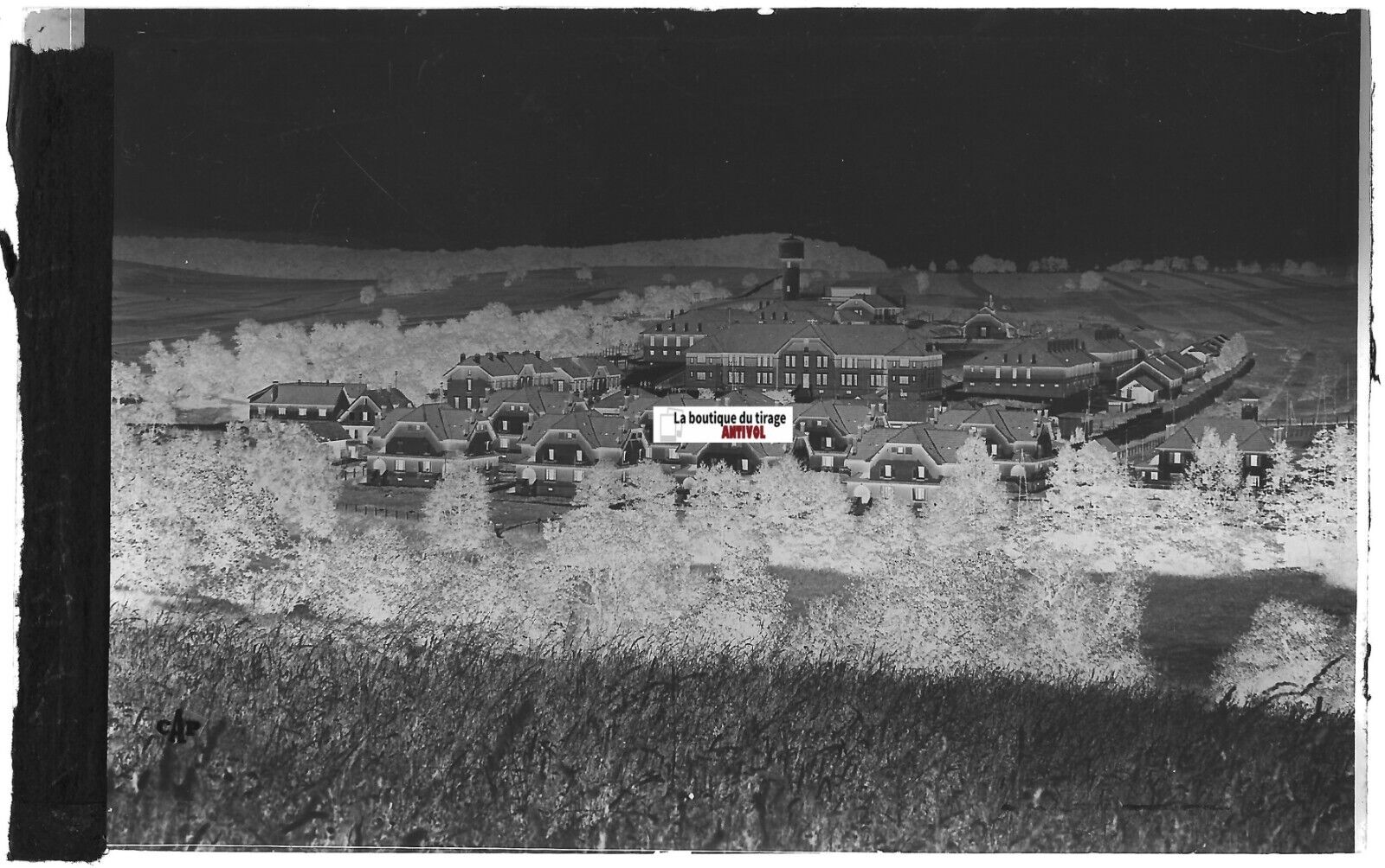 Plaque verre photo négatif noir & blanc 9x14 cm, camp militaire Langensoultzbach