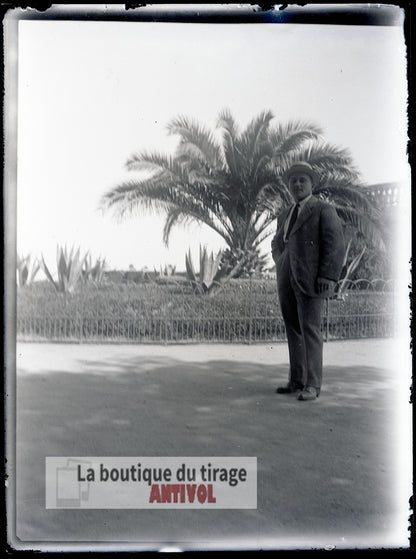 Homme, costume, Oran, Algérie, plaque verre, photo ancienne, négatif 9x12 cm