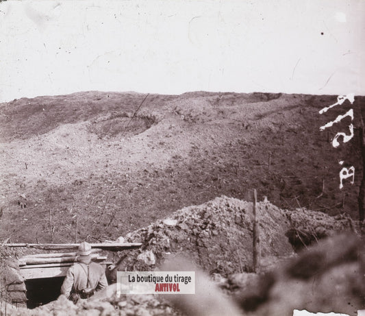 Les éparges, Meuse, guerre WW1, plaque verre stéréo, photo 4,5x10,7 cm