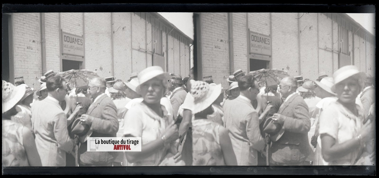 Algérie, douanes, plaque verre, photo stéréo, négatif noir & blanc 6x13 cm