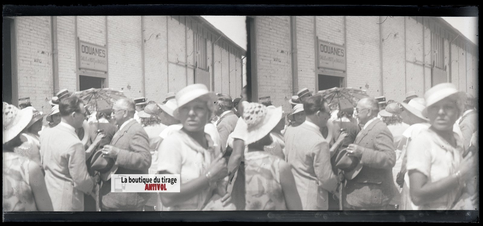 Algérie, douanes, plaque verre, photo stéréo, négatif noir & blanc 6x13 cm