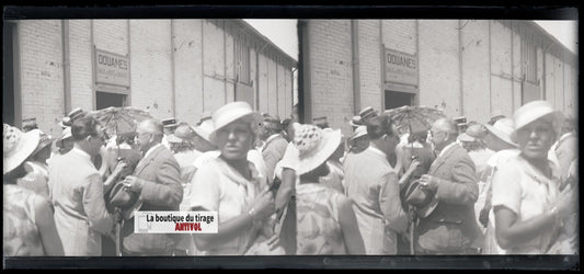 Algérie, douanes, plaque verre, photo stéréo, négatif noir & blanc 6x13 cm
