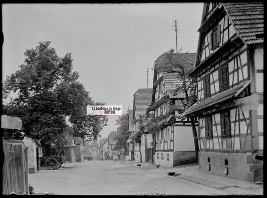 Plaque verre photo ancienne négatif noir et blanc 13x18 cm Hoffen village Alsace