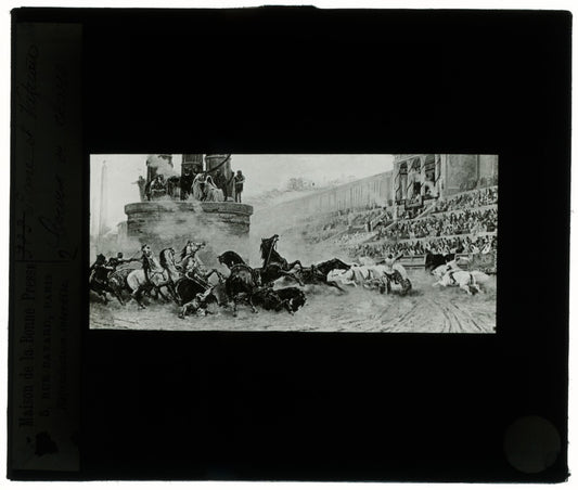 Course de chars, dessin, Rome, photo ancienne plaque de verre, positif 8,5x10 cm