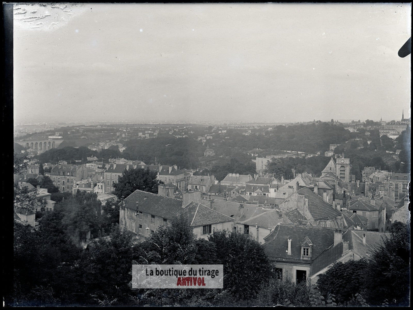 Vue de Meudon, France, plaque verre, photo ancienne, négatif 9x12 cm