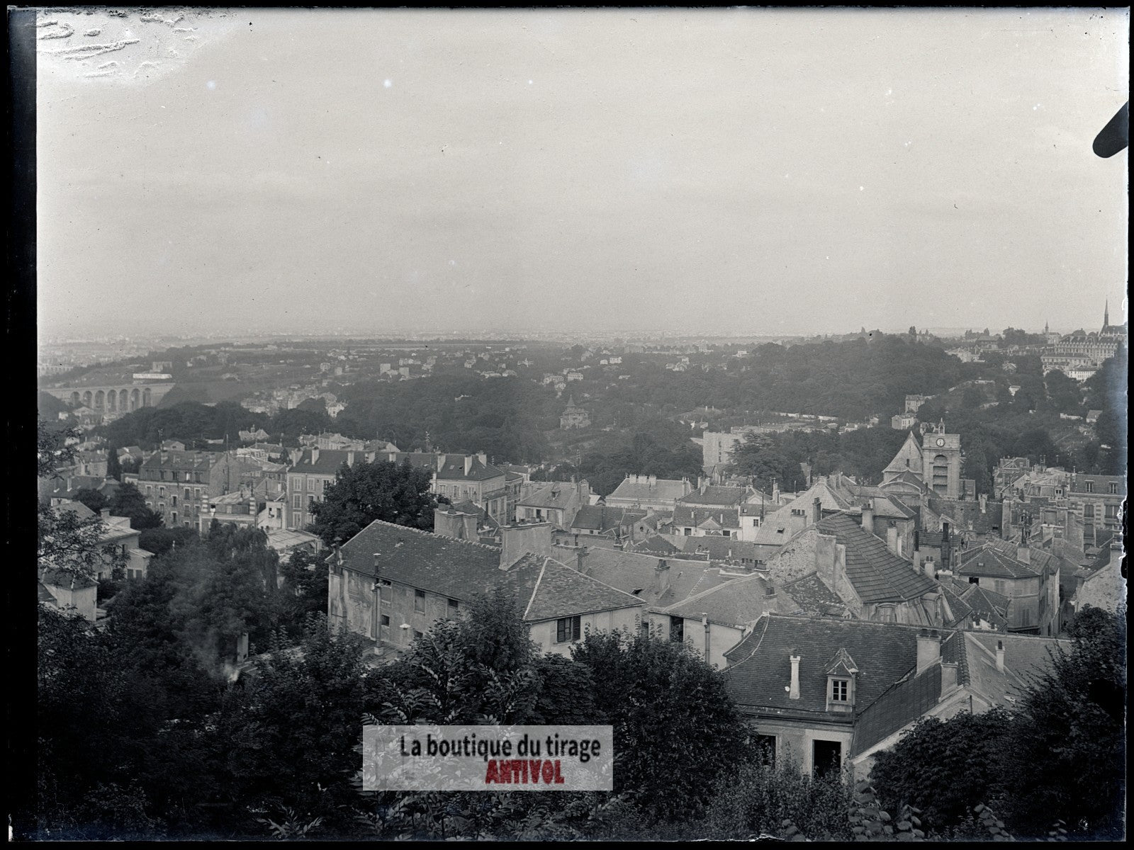 Vue de Meudon, France, plaque verre, photo ancienne, négatif 9x12 cm