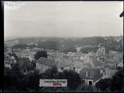 Vue de Meudon, France, plaque verre, photo ancienne, négatif 9x12 cm