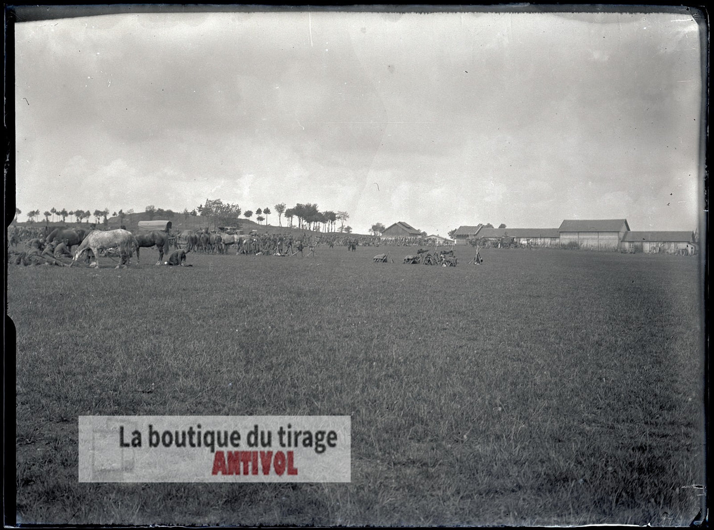 Cavalerie et fantassins, WW1, plaque verre, photo ancienne, négatif 9x12 cm