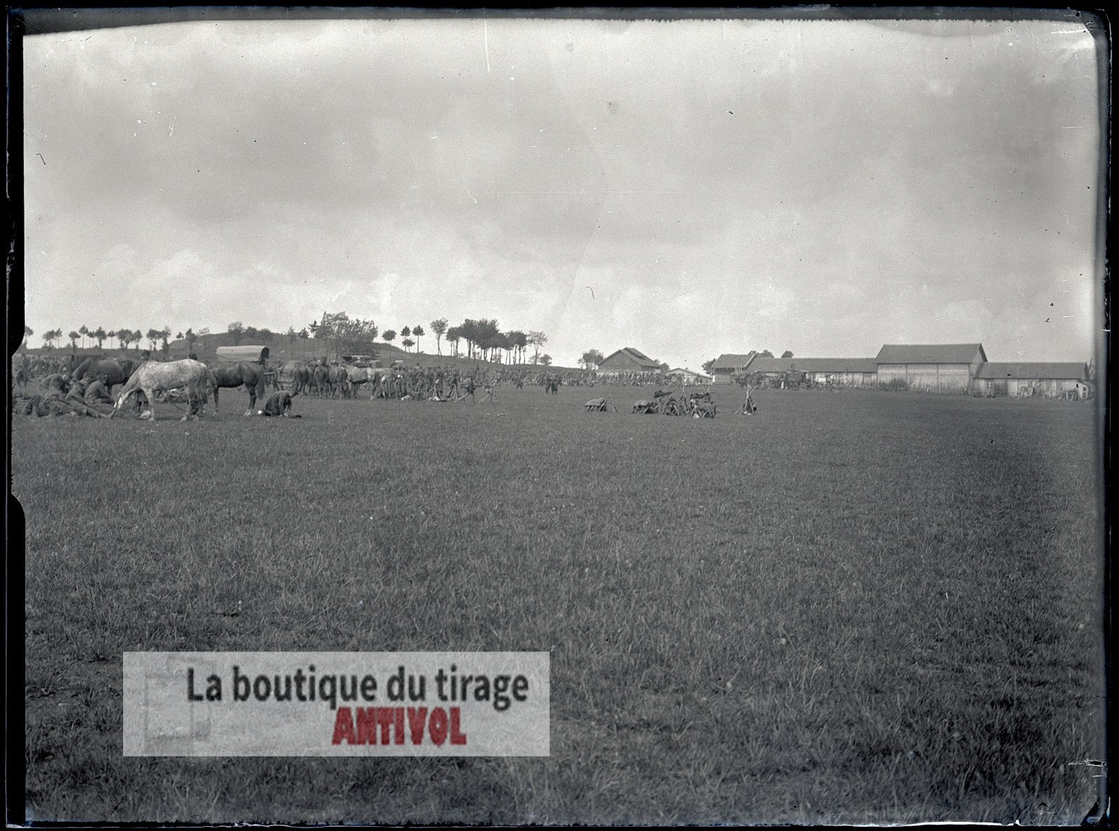 Cavalerie et fantassins, WW1, plaque verre, photo ancienne, négatif 9x12 cm