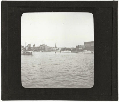 Stockholm, Suède, bateaux, photo ancienne plaque verre, positif 8,5x10 cm