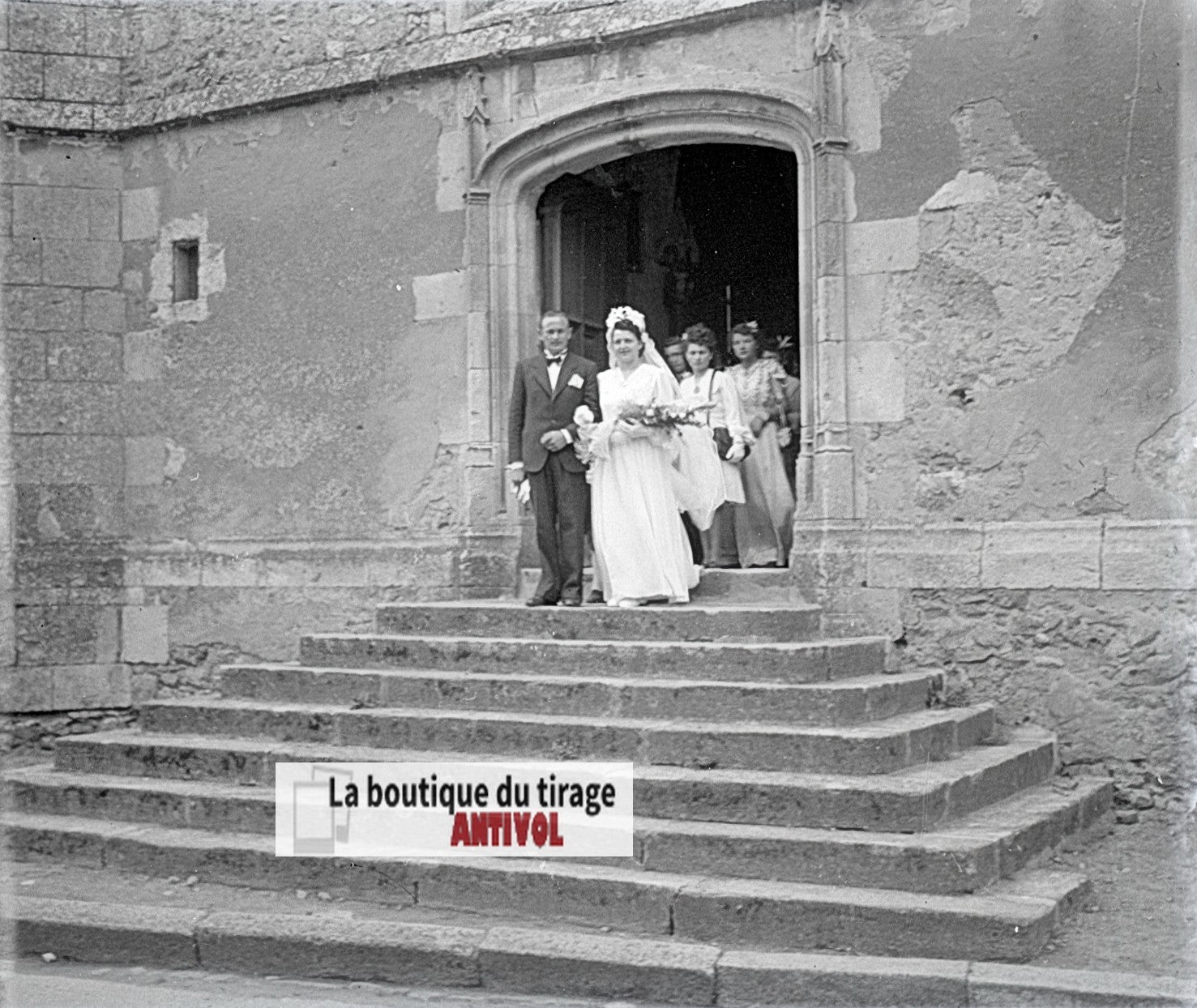 Mariage, village France, plaque verre, photo ancienne, négatif N&B 6x13 cm