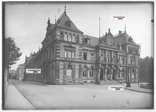 Plaque verre photo ancienne positif noir et blanc 13x18 cm Mulhouse Poste