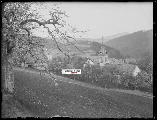 Neuwiller, Alsace, Plaque verre photo, négatif ancien noir & blanc 9x12 cm