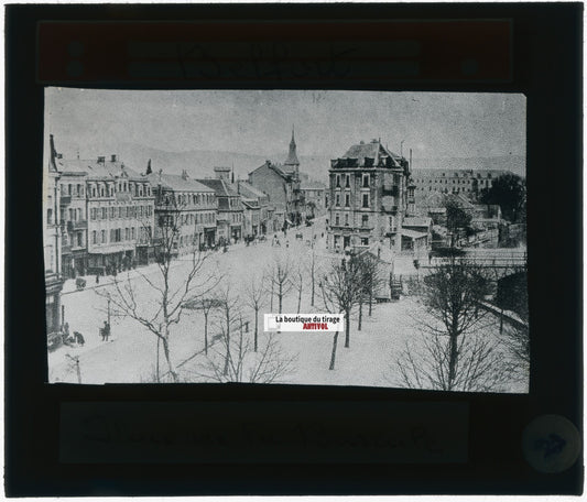 Place Bascule, Belfort, photo plaque verre, noir & blanc, positif 8,5x10 cm