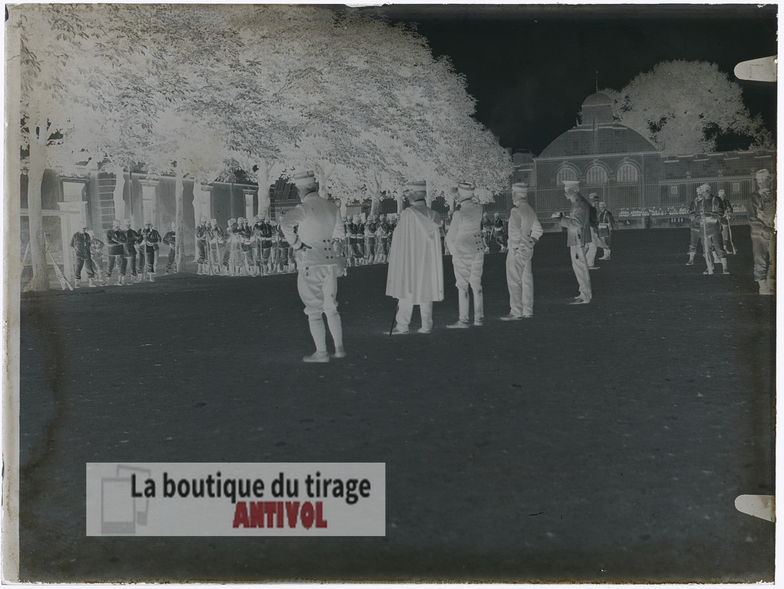 Inspection militaire,  guerre WW1, plaque verre, photo ancienne, négatif 9x12 cm