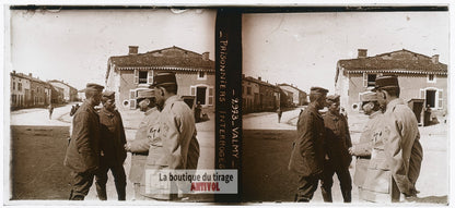 Valmy 1915, prisonniers, guerre WW1, plaque verre photo ancienne stéréo 6x13 cm