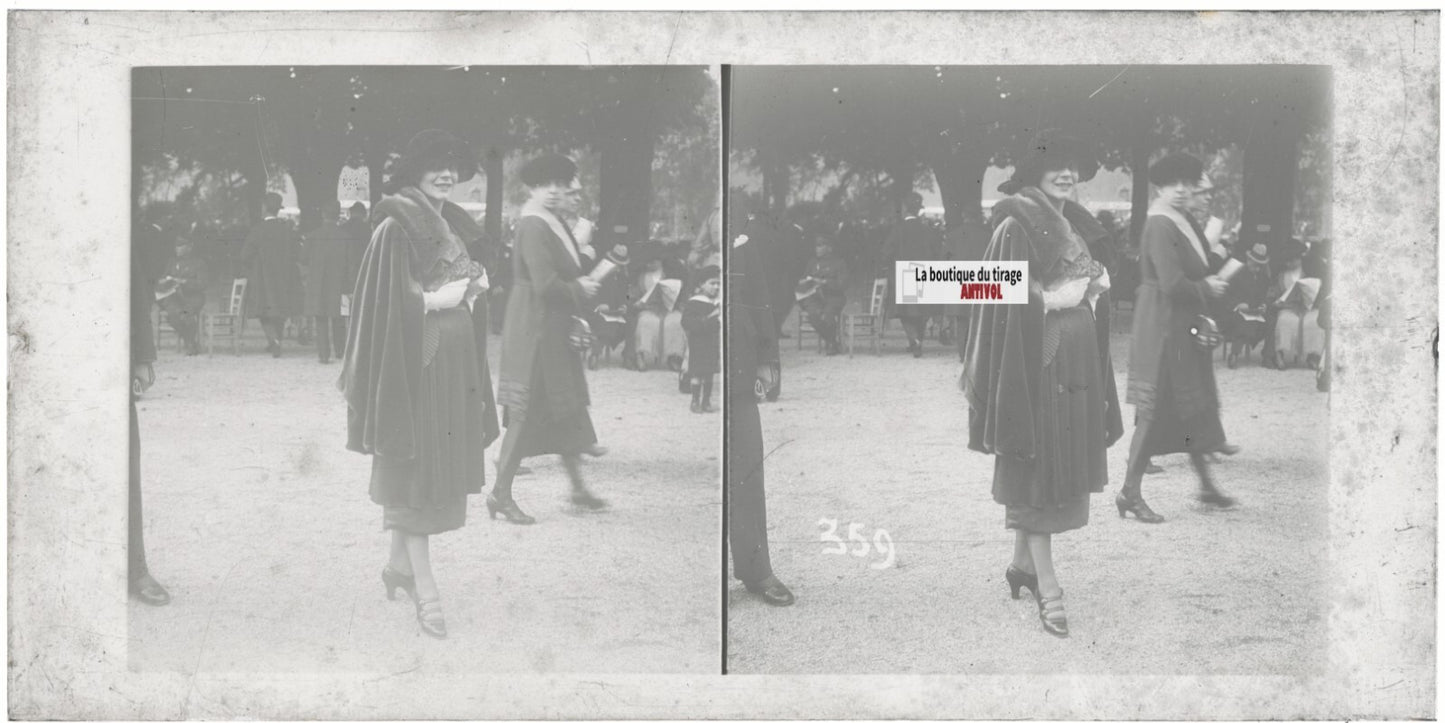 Hippodrome de Longchamp, Paris, plaque verre stéréoscopique, positif 8,5x17 cm