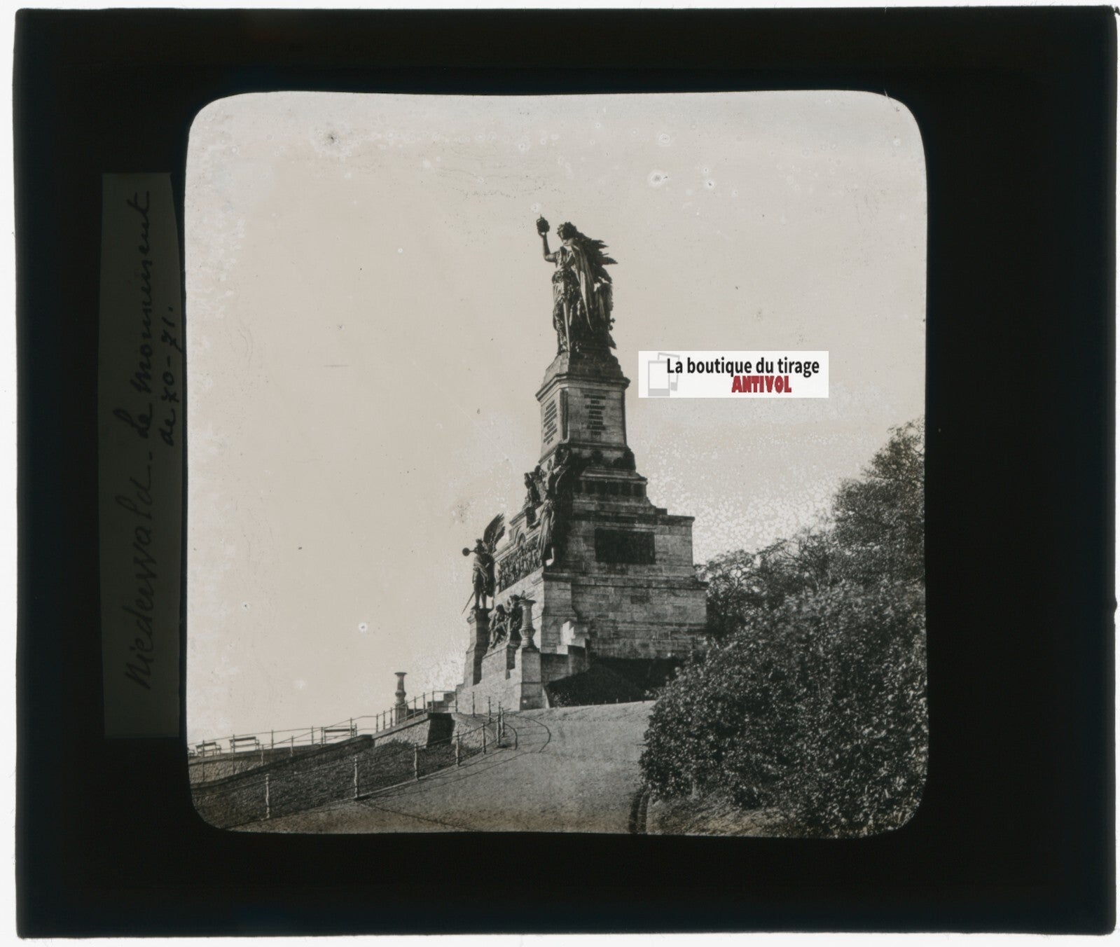 Monument Niederwalddenkmal, photo plaque verre, noir & blanc, positif 8,5x10 cm