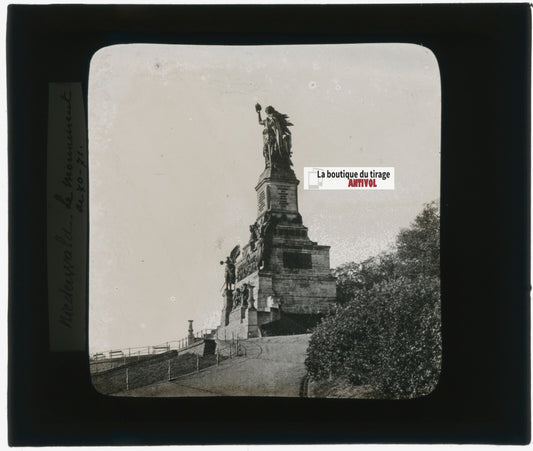 Monument Niederwalddenkmal, photo plaque verre, noir & blanc, positif 8,5x10 cm