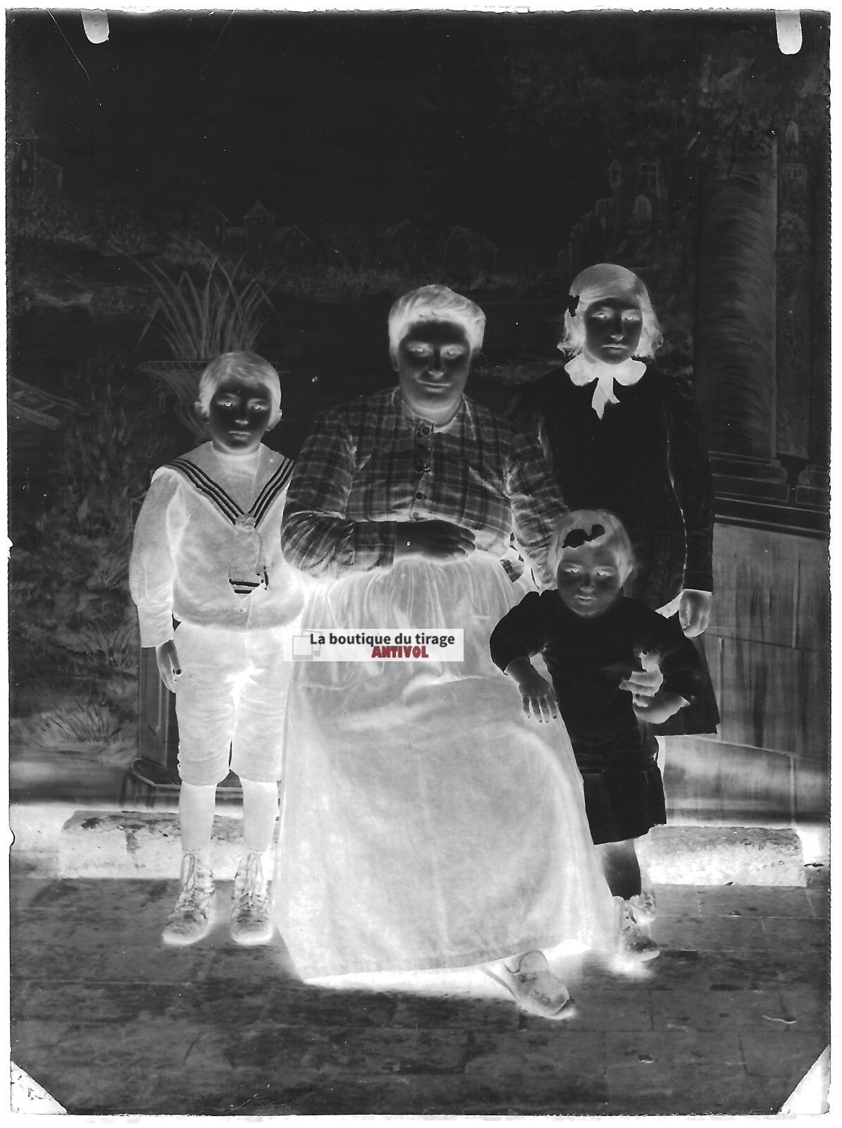 Plaque verre photo ancienne négatif noir et blanc 9x12 cm famille France