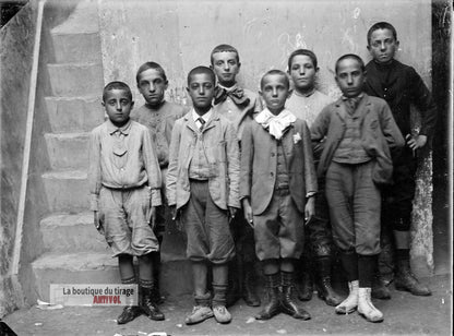 Groupe d’écoliers, garçons, plaque verre, photo ancienne, négatif 9x12 cm