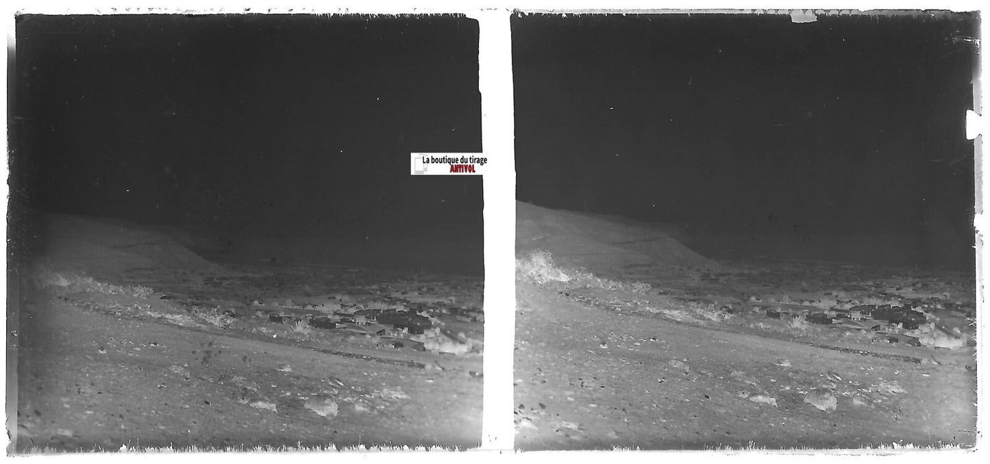 Paysage, Plaque verre photo stéréoscopique, négatif noir & blanc 6x13 cm