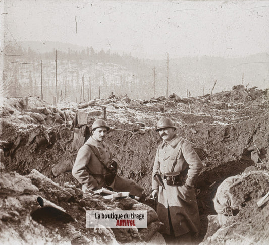 La Chapelotte, Vosges, guerre WW1, plaque verre stéréo, photo 4,5x10,7 cm