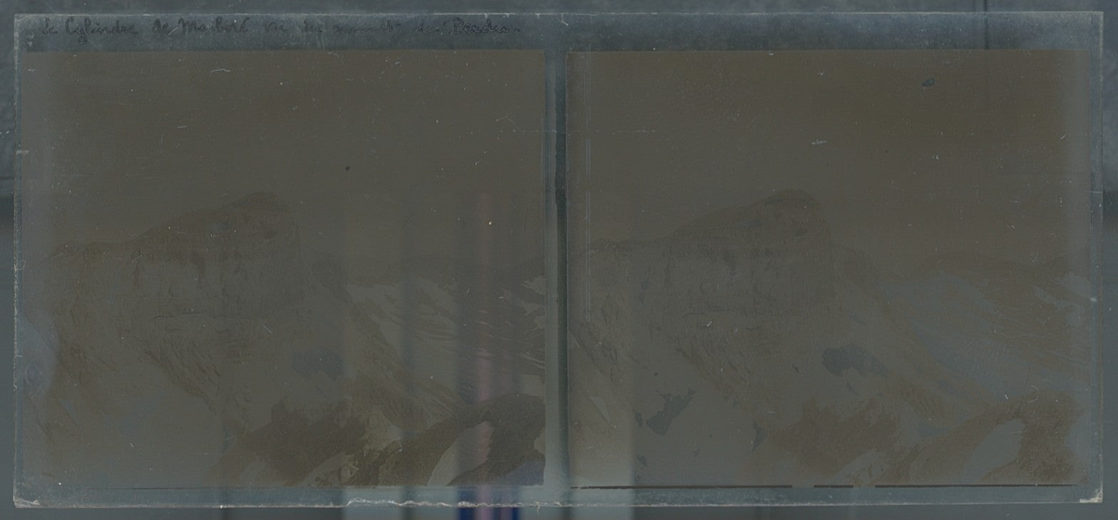 Cylindre du Marboré, plaque verre, photo ancienne stéréo, noir & blanc 6x13 cm