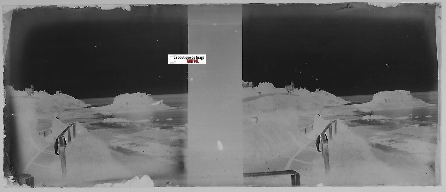 Saint-Quay-Portrieux, Plaque verre stéréo, négatif noir & blanc 4,5x10,7 cm