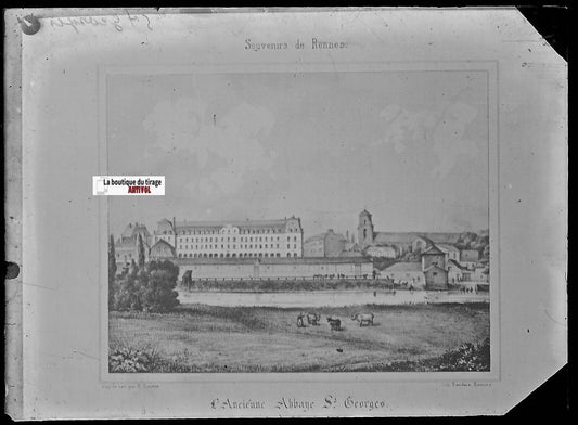 Rennes, Abbaye Saint-Georges, Plaque verre photo, négatif noir & blanc 6x9 cm