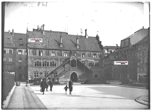 Plaque verre photo ancienne positif noir & blanc 13x18 cm Haut-Rhin Mulhouse 