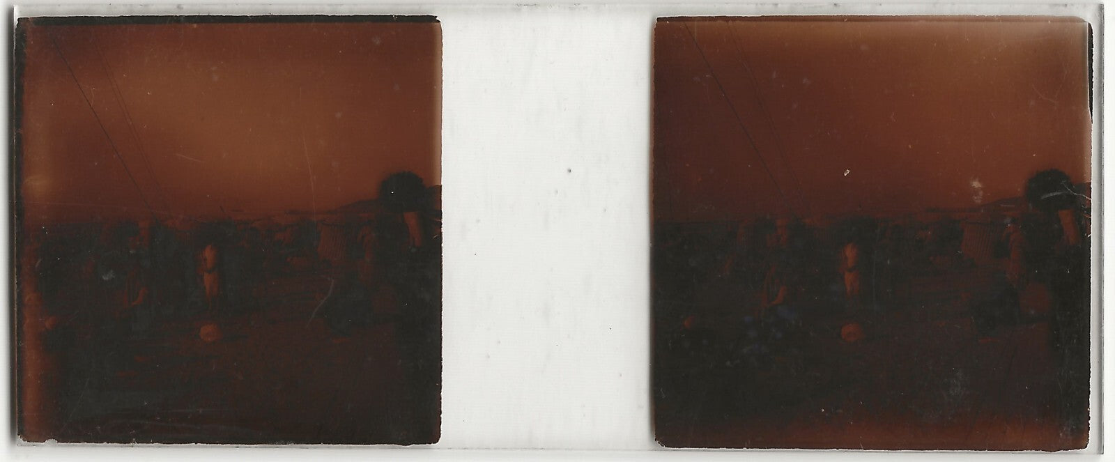 Plage, baignade, Plaque verre photo stéréo, positif noir & blanc 4,5x10,7 cm