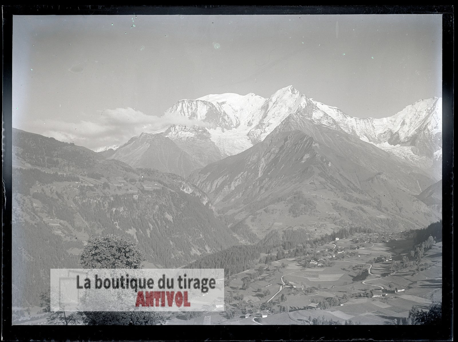 Mont-Blanc, vallée de l’Arve, plaque verre, photo ancienne, négatif 9x12 cm
