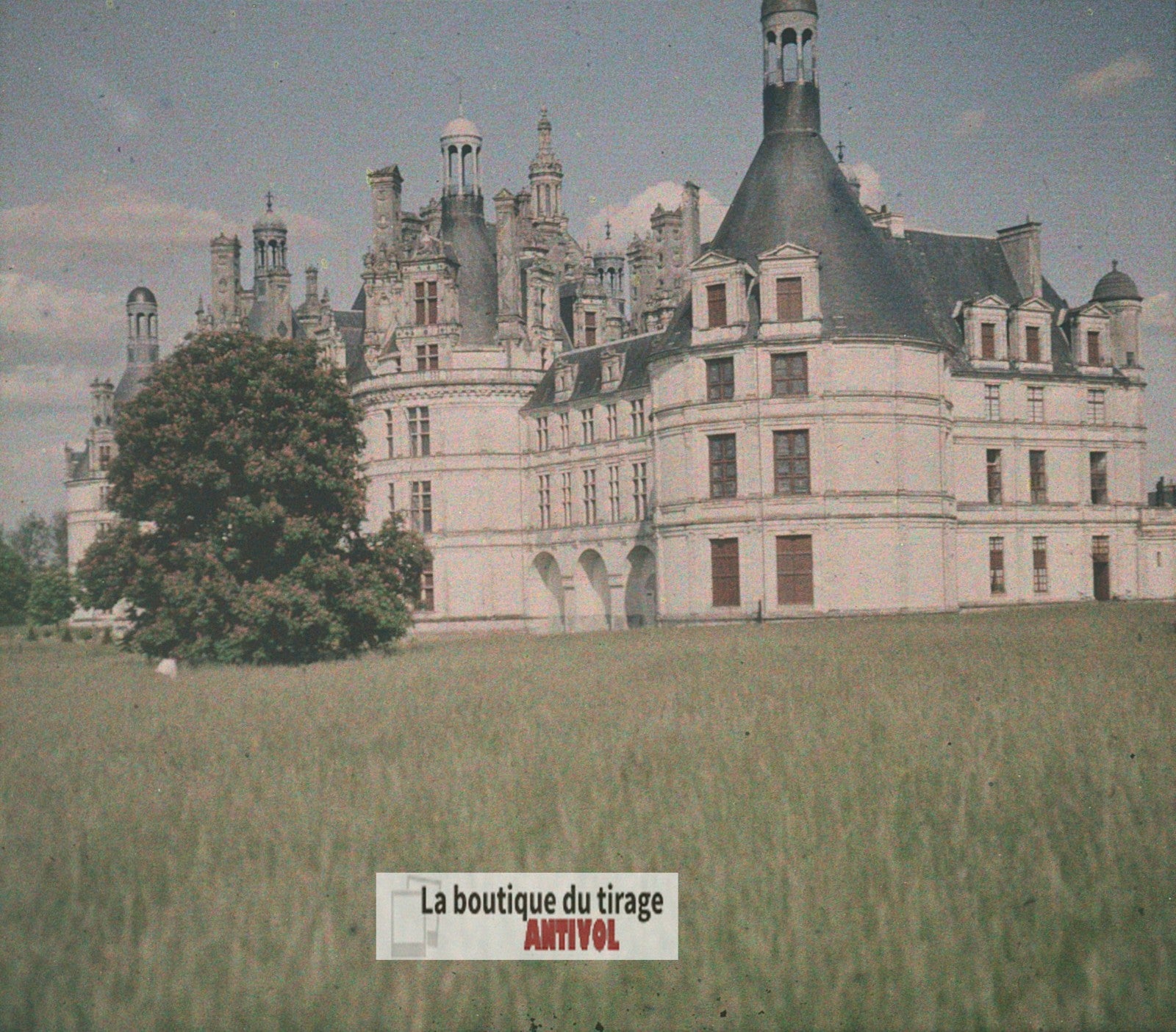 Château de Chambord, plaque verre, photo ancienne stéréo 6x13 cm Autochrome