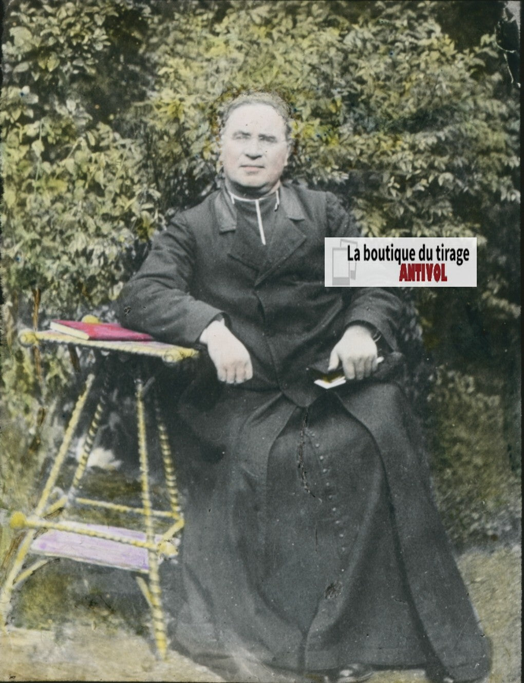 Religion, prêtre, photo couleur, ancienne plaque verre, positif 8,5x10 cm