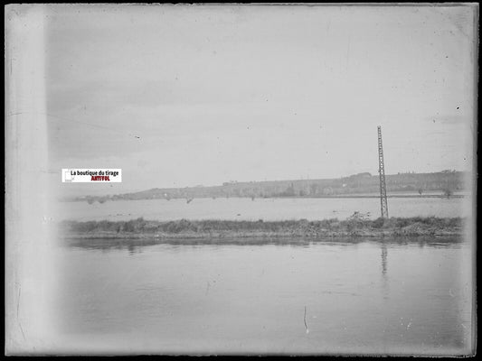 Paysage, campagne, Plaque verre photo ancienne, négatif noir & blanc 9x12 cm