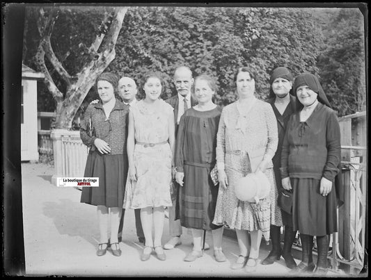 Famille, groupe, Plaque verre photo ancienne, négatif noir & blanc 9x12 cm